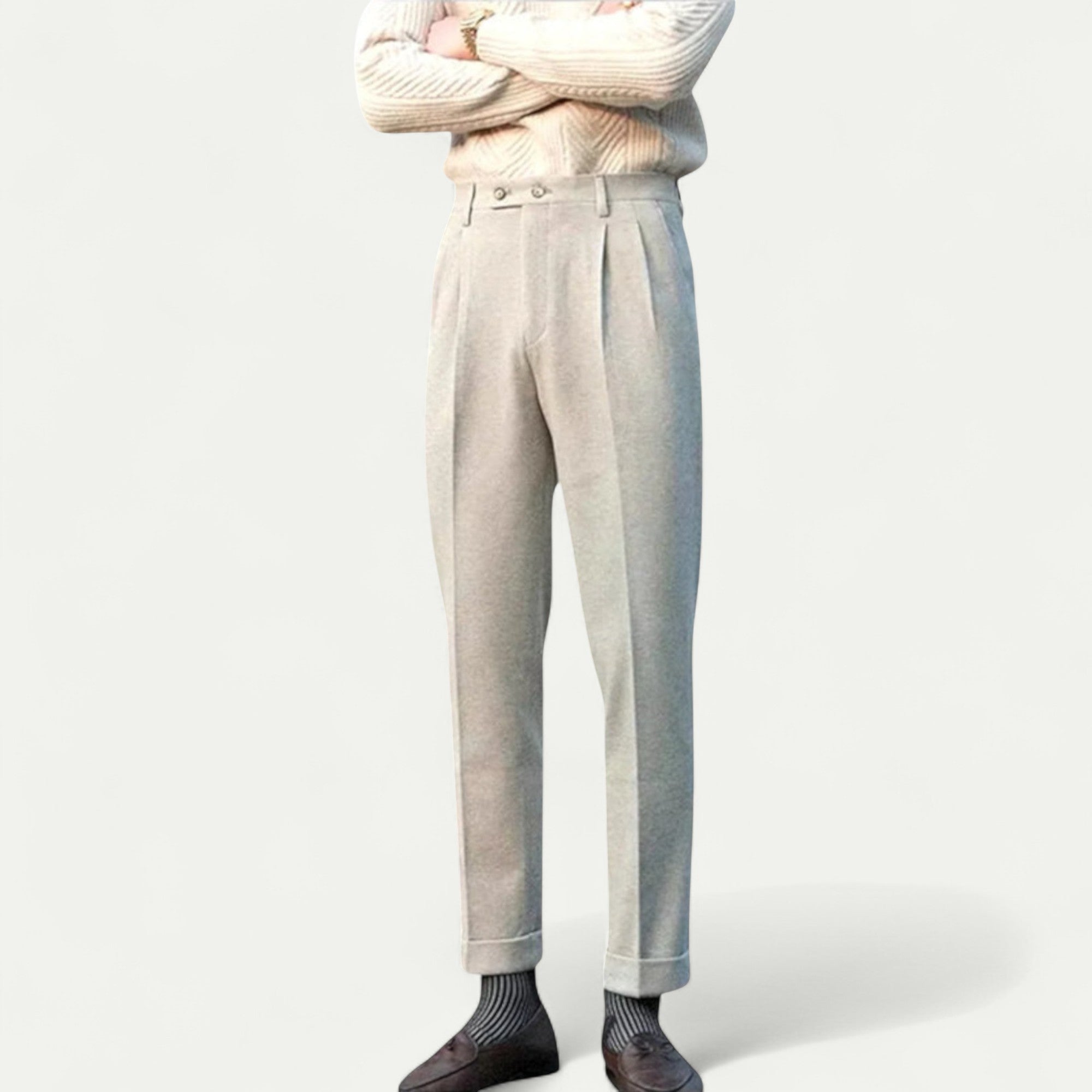 Azirado classic men's tailored trousers in beige with a polished finish for a stylish look