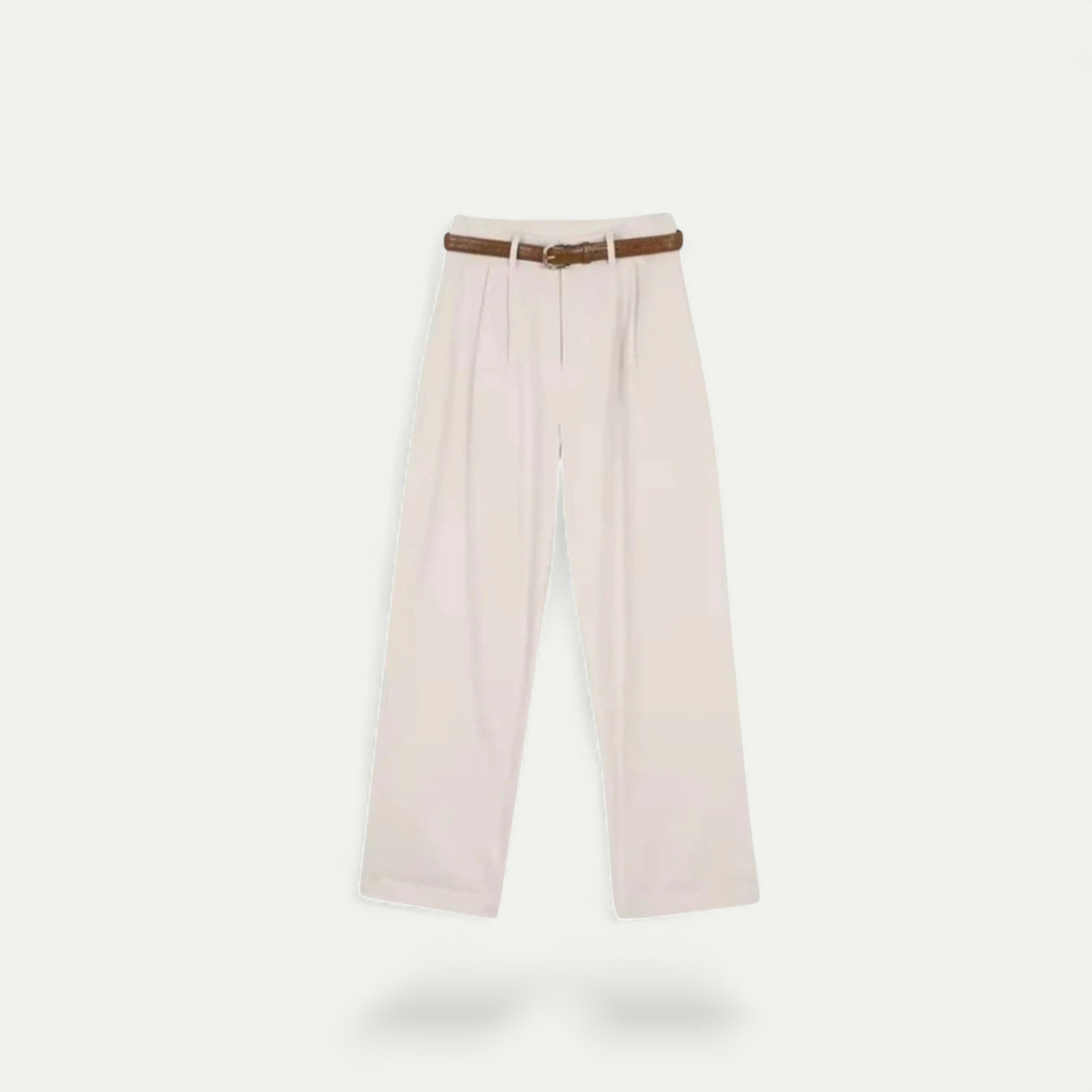 Azirado luxury women's capri pants in white with a stylish belt for a chic summer look