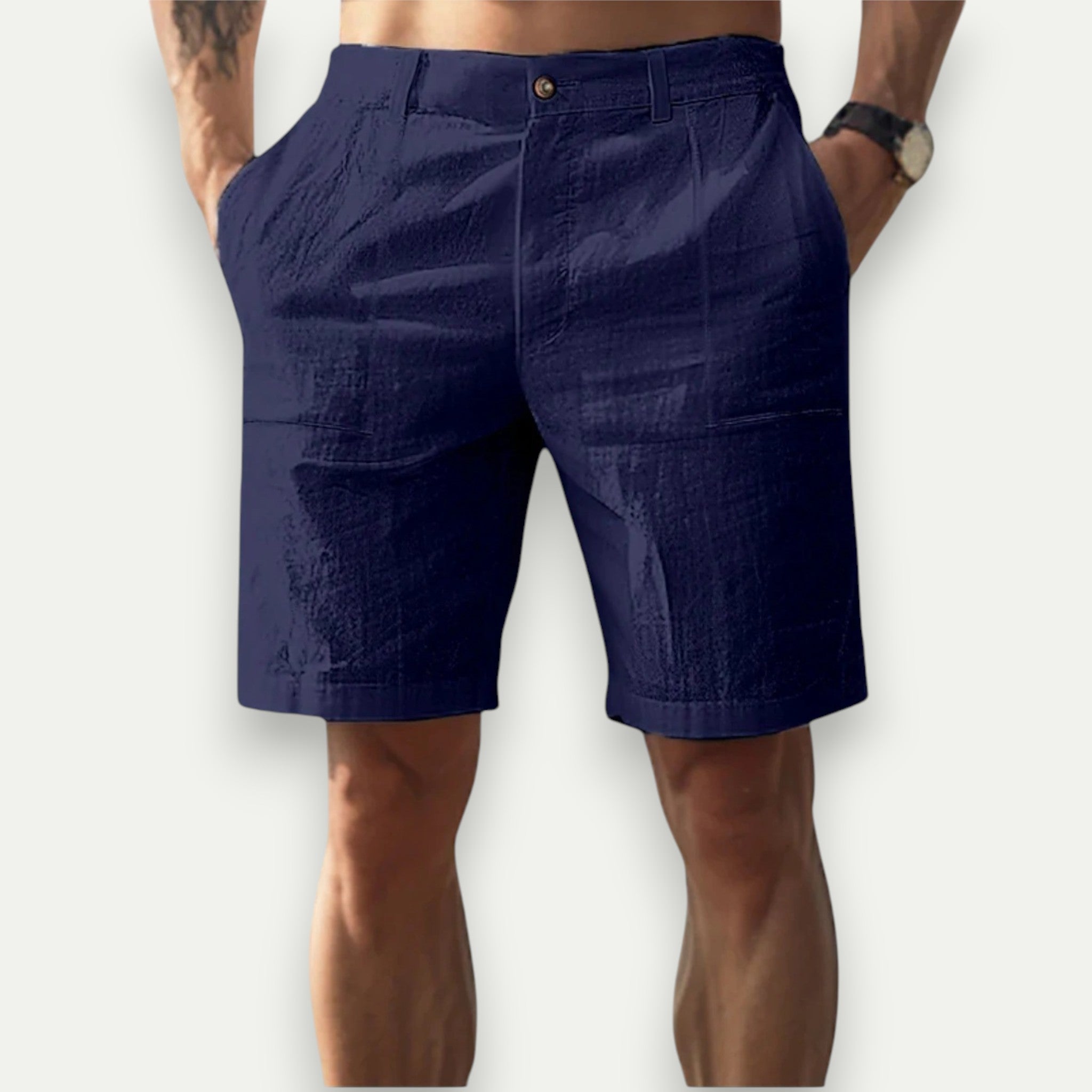 Azirado Navy Blue Men's Shorts with Multiple Pockets for Casual Summer Wear