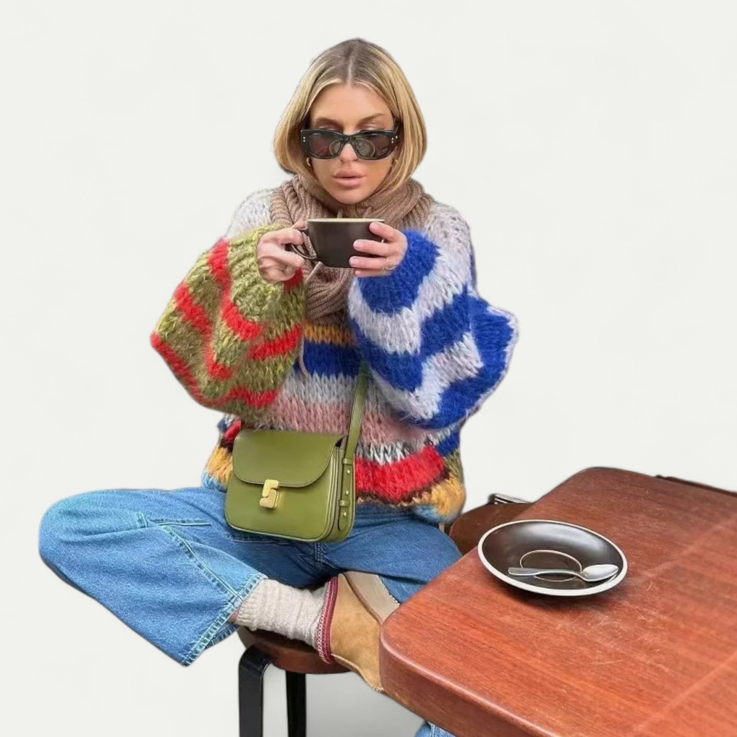 Women’s Rainbow Striped Knit Sweater – Cozy & Colorful