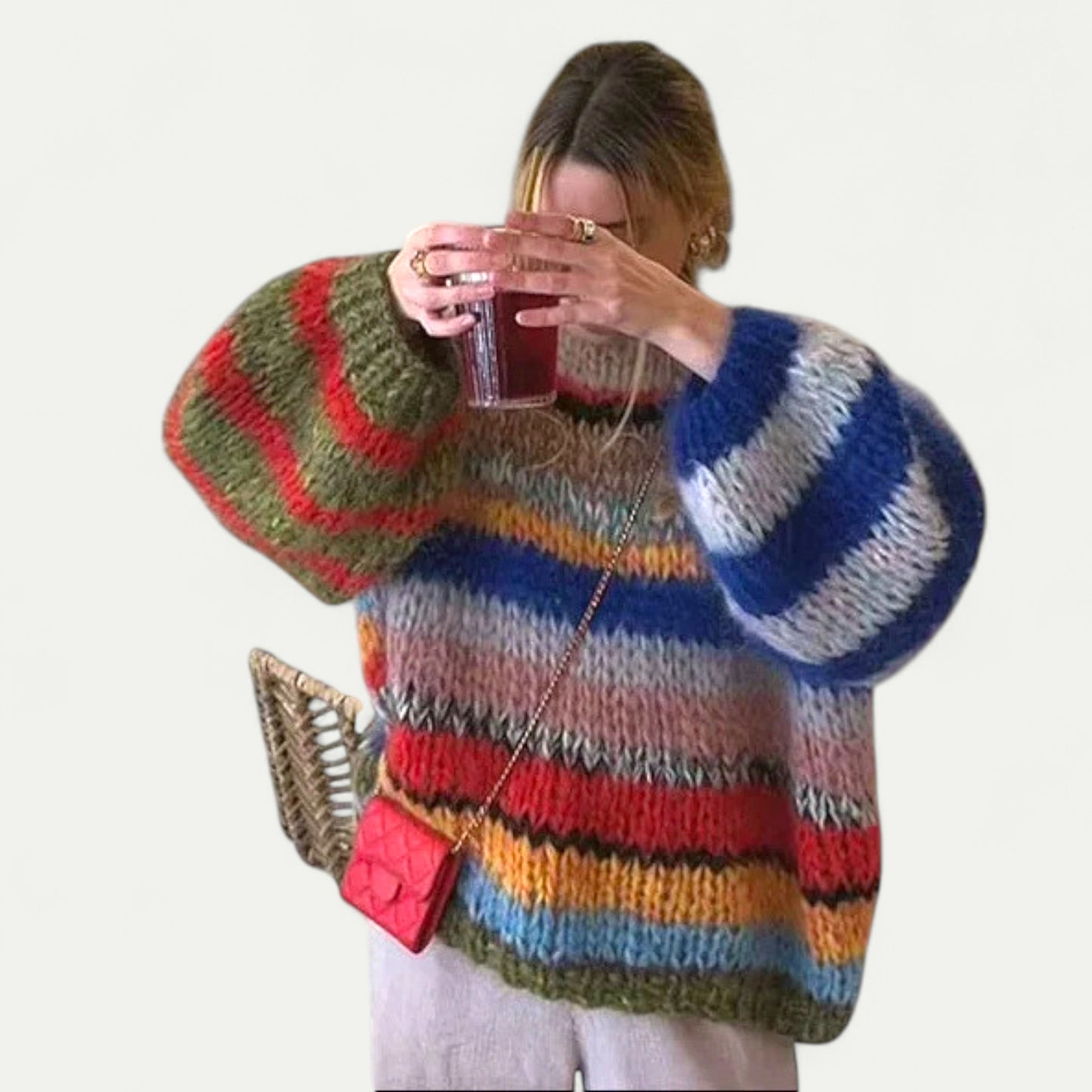 Women’s Rainbow Striped Knit Sweater – Cozy & Colorful