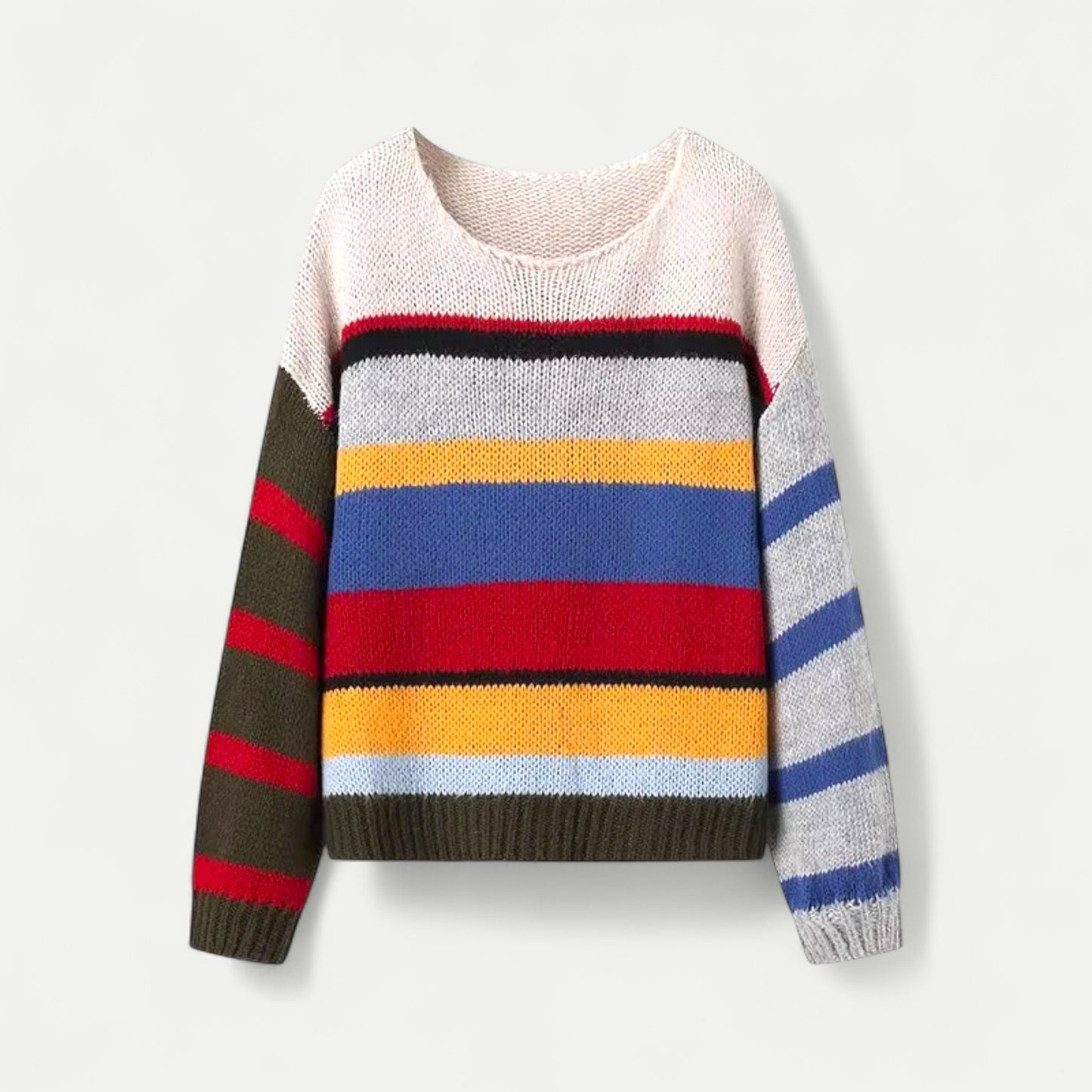 Women’s Rainbow Striped Knit Sweater – Cozy & Colorful
