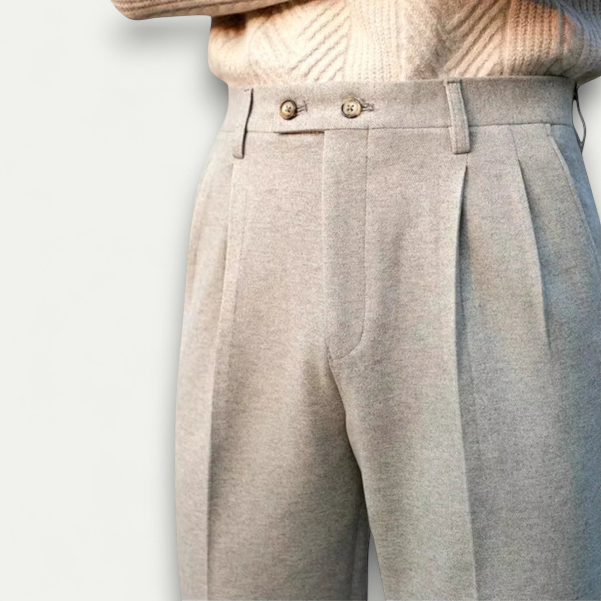 Azirado classic men's tailored trousers in light gray with a sharp crease and double-button waist