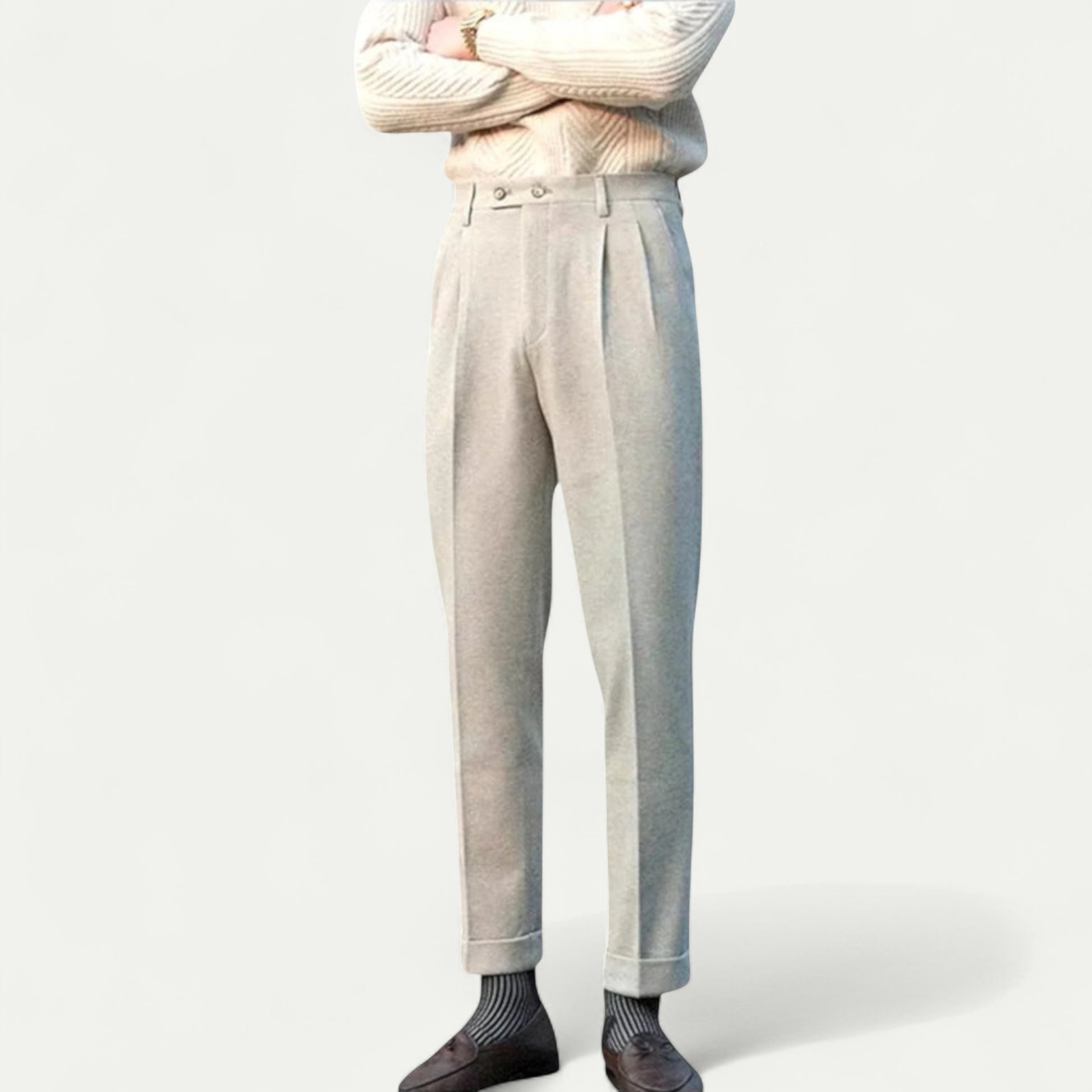 Azirado classic men's tailored trousers in beige with a polished finish for a stylish look