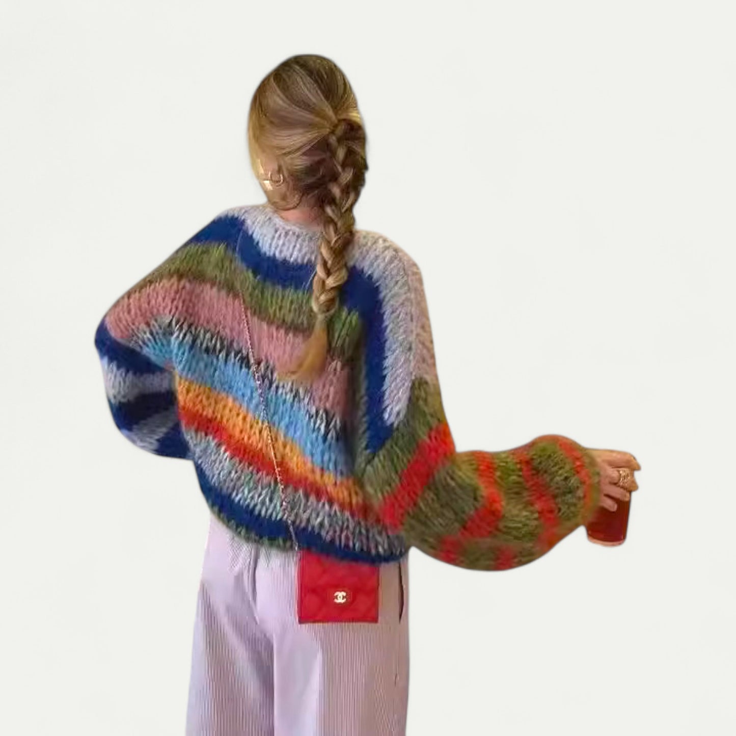 Women’s Rainbow Striped Knit Sweater – Cozy & Colorful
