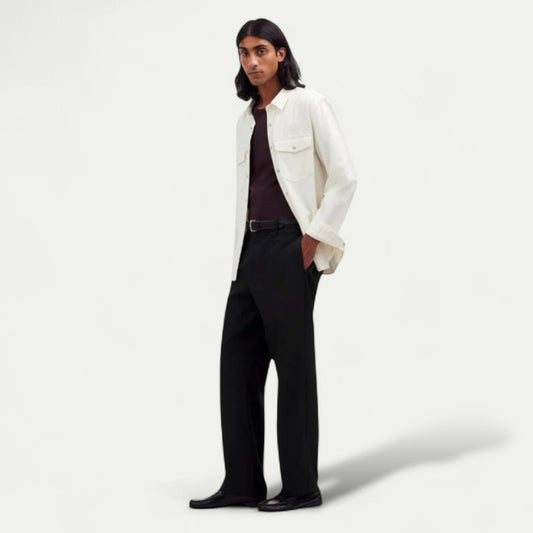 Azirado Men's Casual Outfit featuring a Cream Shirt and Black Trousers for a Stylish Look