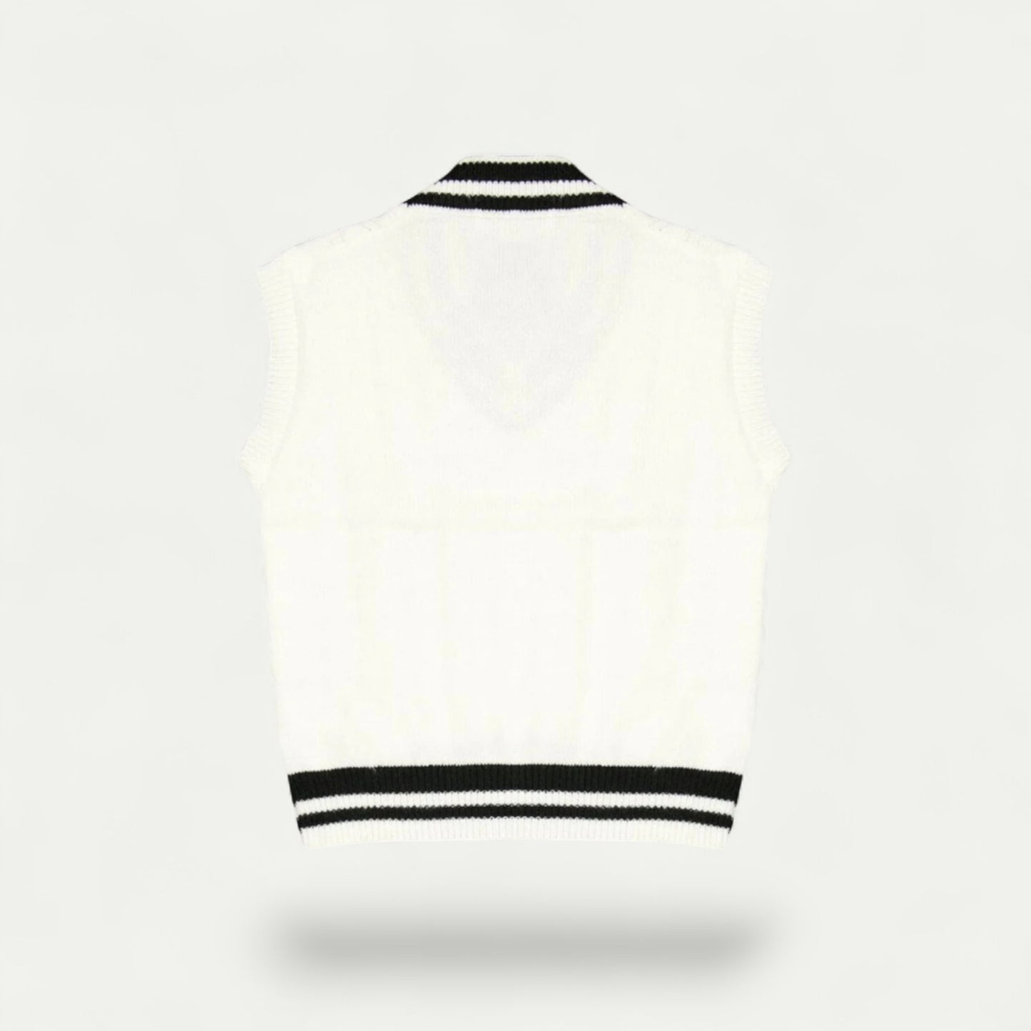 Azirado White Sleeveless Sweater Vest with Black Stripes for a Casual Chic Look