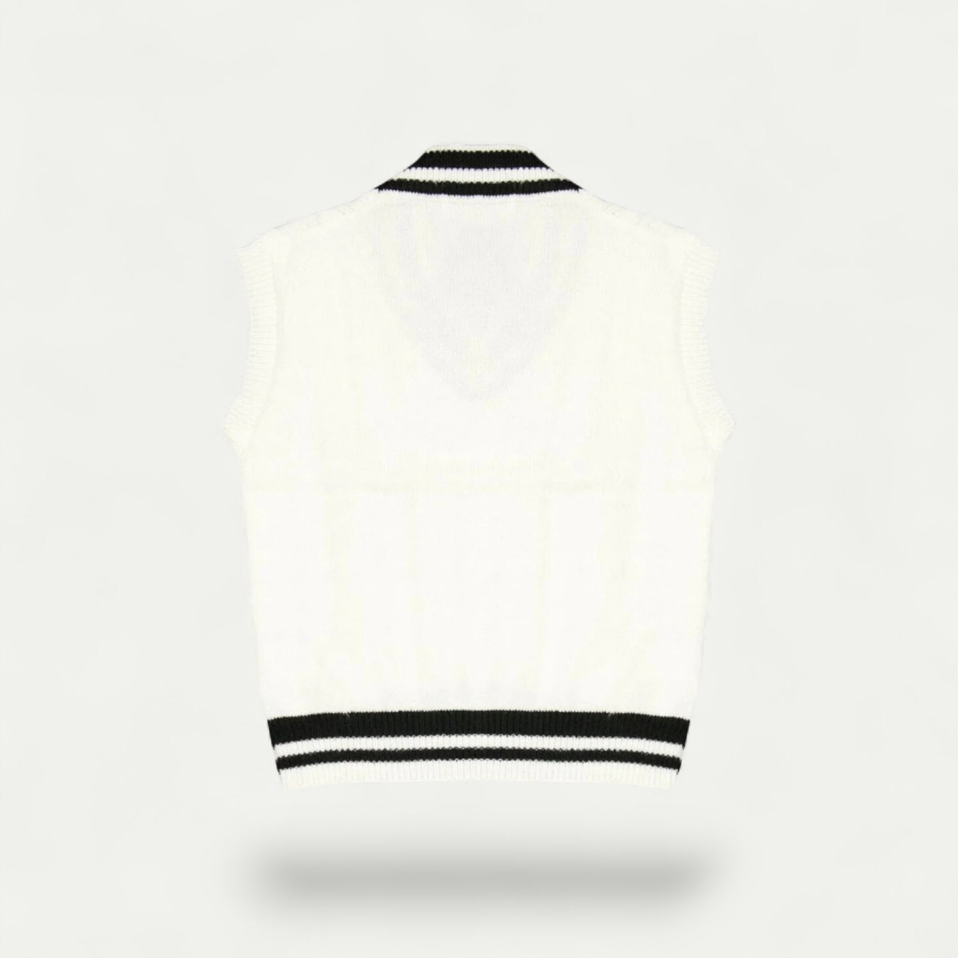Azirado White Sleeveless Sweater Vest with Black Stripes for a Casual Chic Look