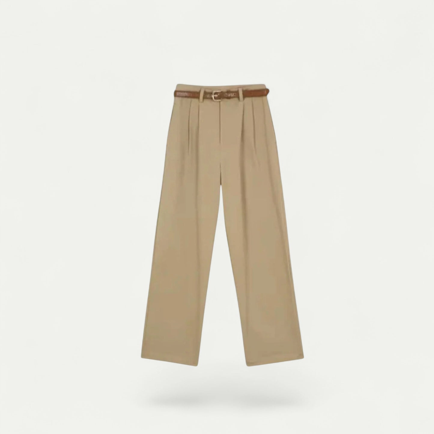 Azirado luxury women's capri pants in beige with a stylish belt for a chic look