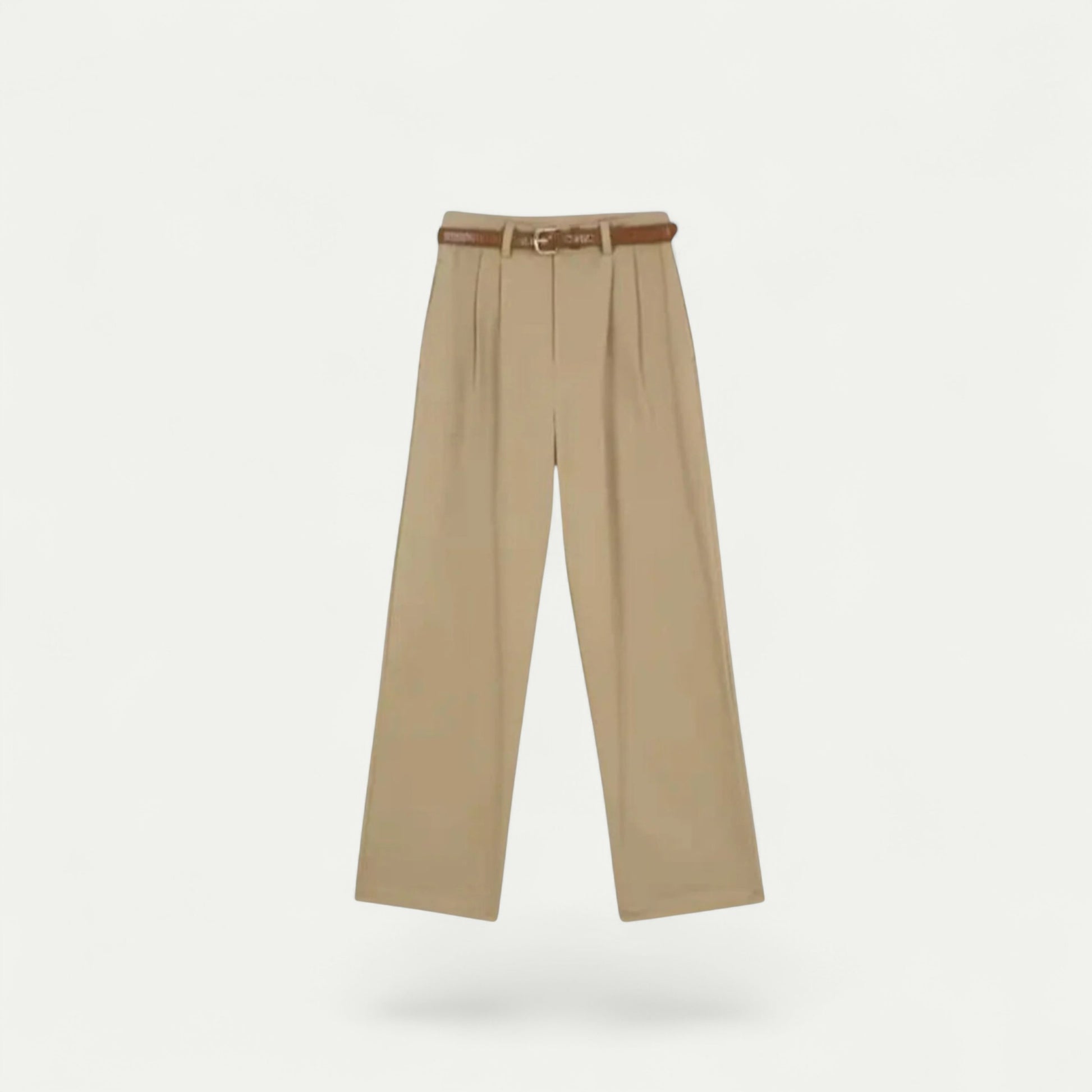 Azirado luxury women's capri pants in beige with a stylish belt for a chic look