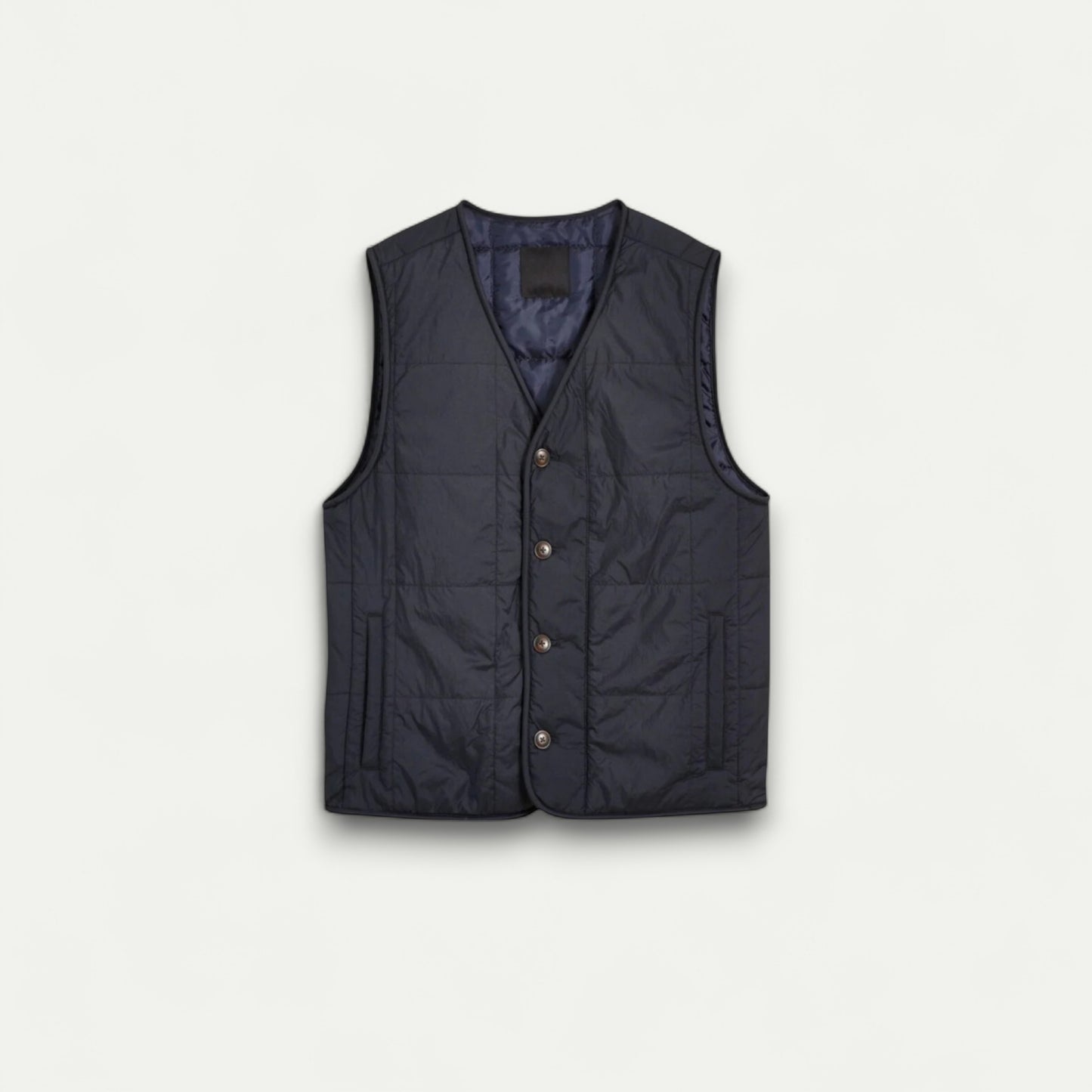 Azirado men's quilted liner vest in black with button details and side pockets