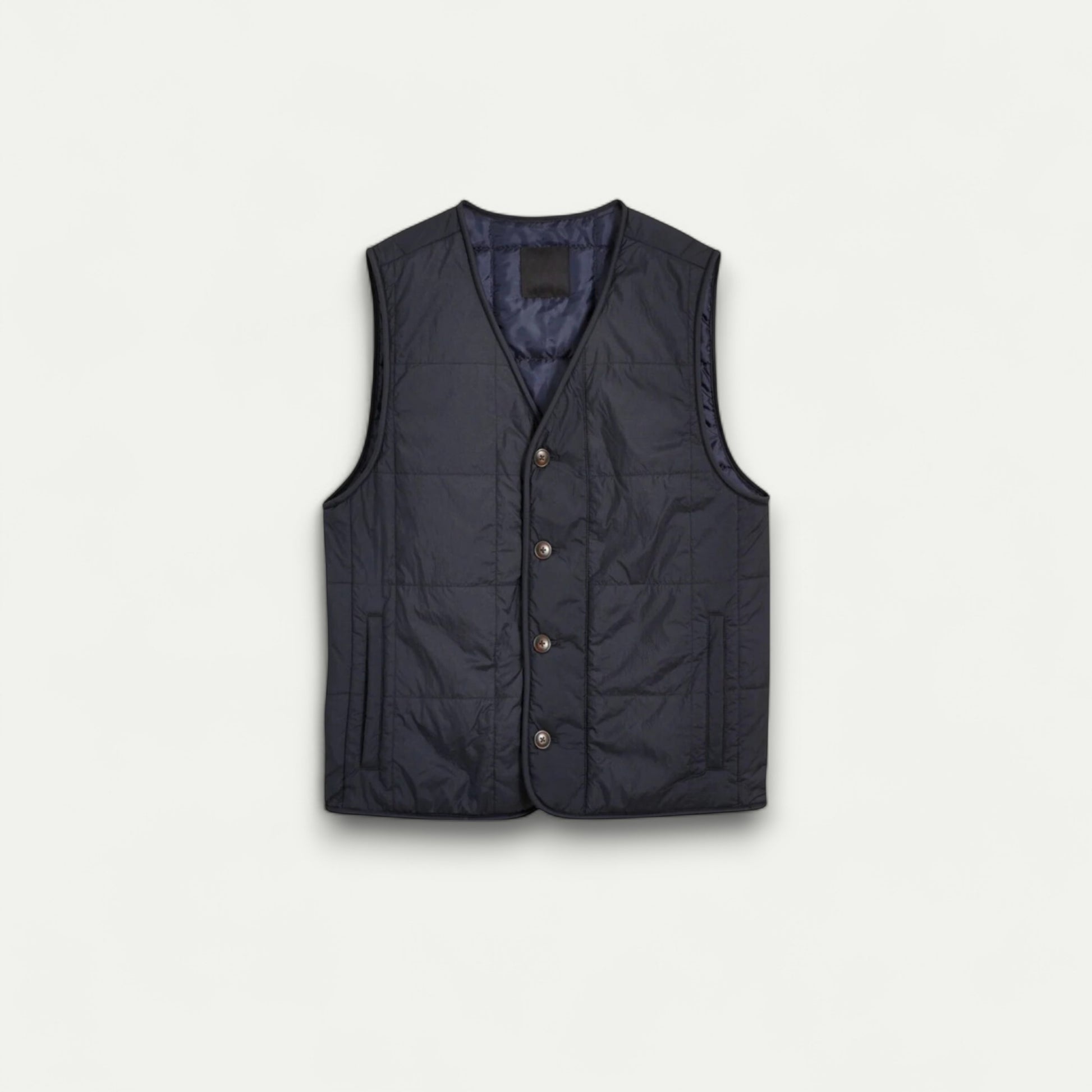 Azirado men's quilted liner vest in black with button details and side pockets