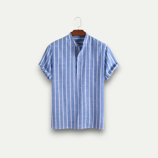 Azirado premium beach polo shirt in blue with white stripes and a stylish collar for casual summer wear