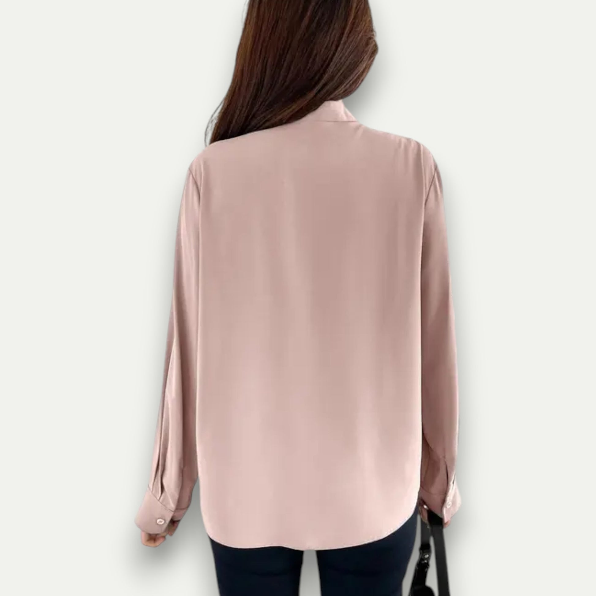 Azirado Women's Blush Silk Shirt with Long Sleeves and Button Cuffs for Elegant Everyday Wear