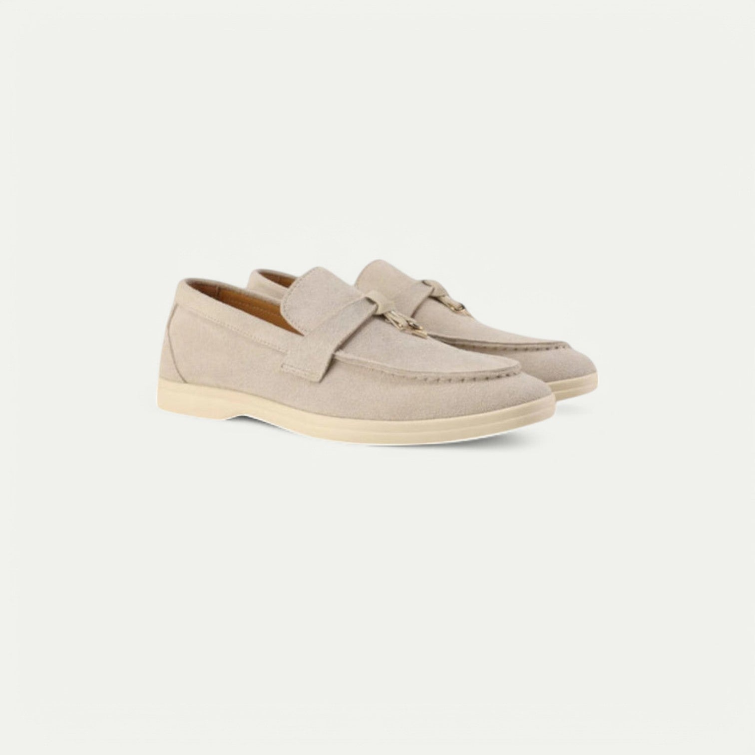 Azirado Beige Suede Loafers with Slip-On Design and Comfortable Rubber Sole