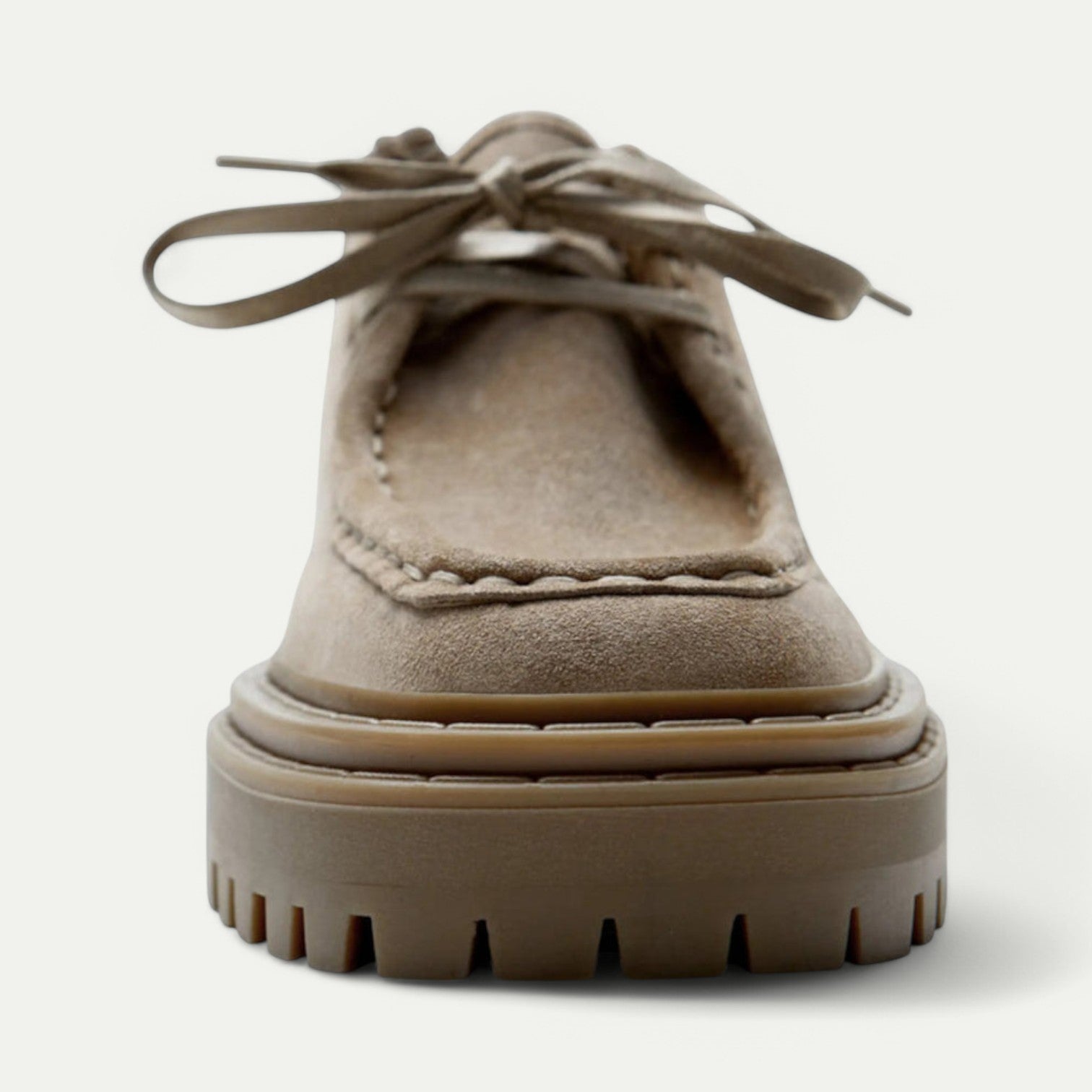 Azirado Suede Loafers in Light Brown with Chunky Sole and Lace Accents for Casual Style