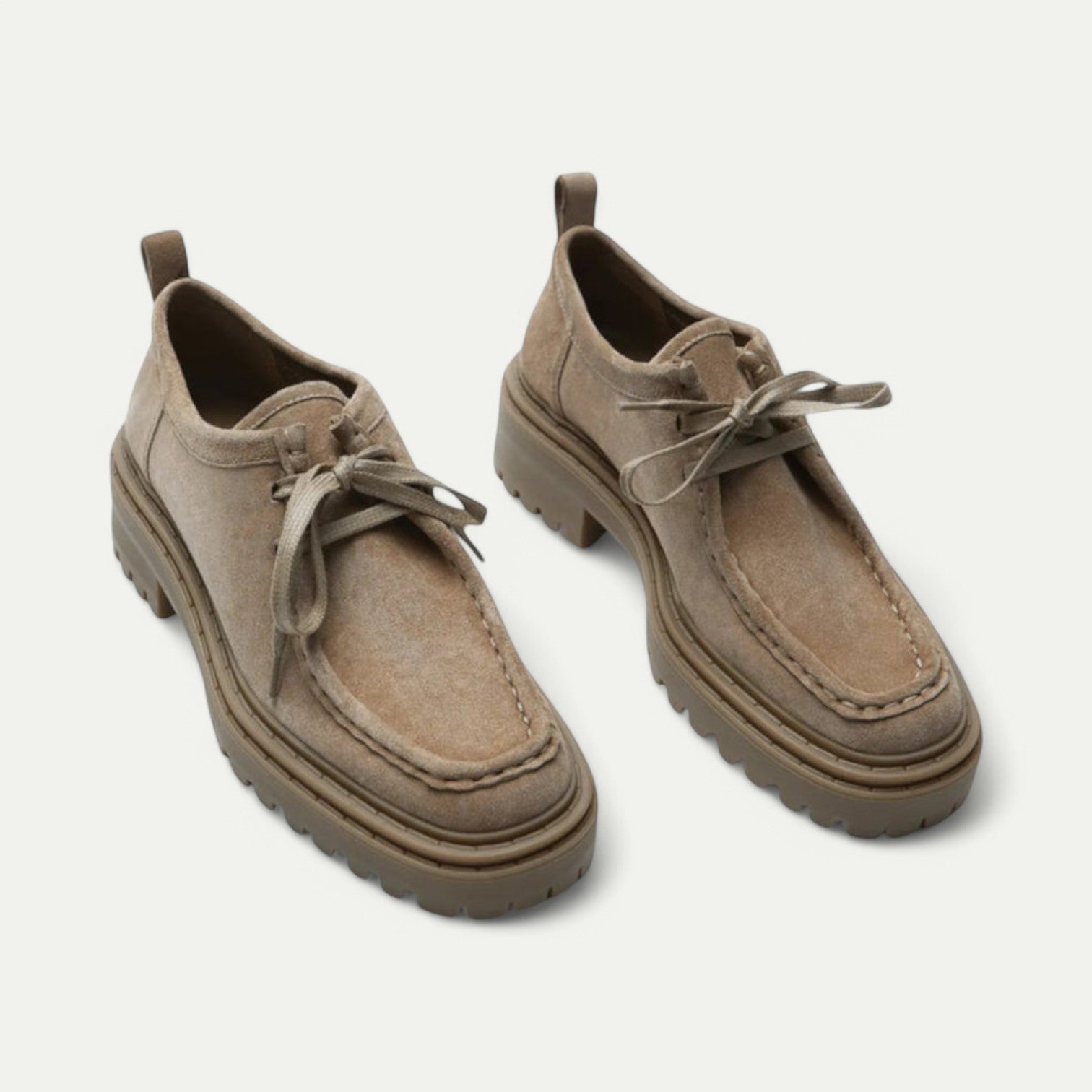 Azirado Beige Suede Loafers with Chunky Sole and Lace-Up Design for Stylish Comfort