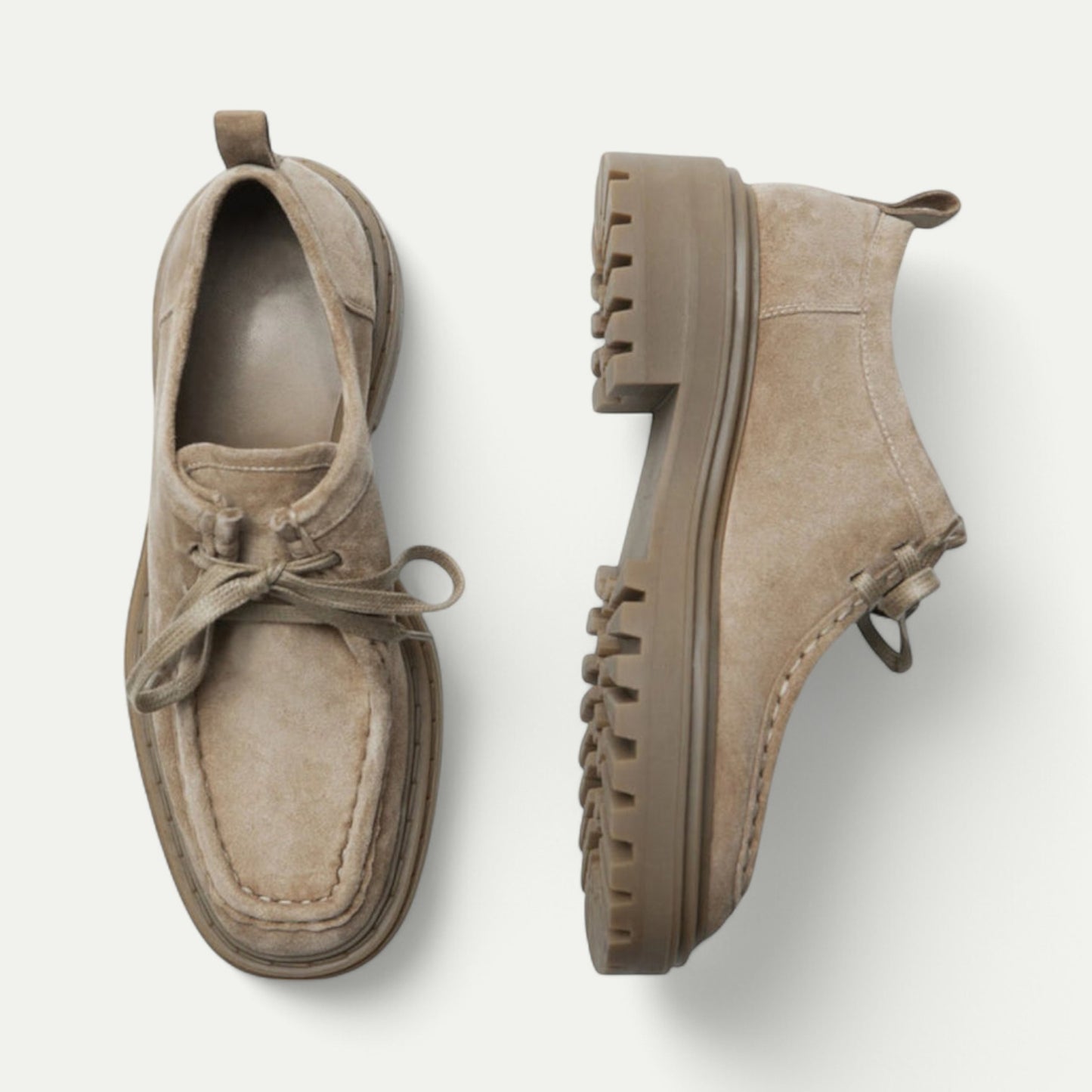 Azirado Suede Loafers in Beige with Lace-up Design and Durable Rubber Outsole
