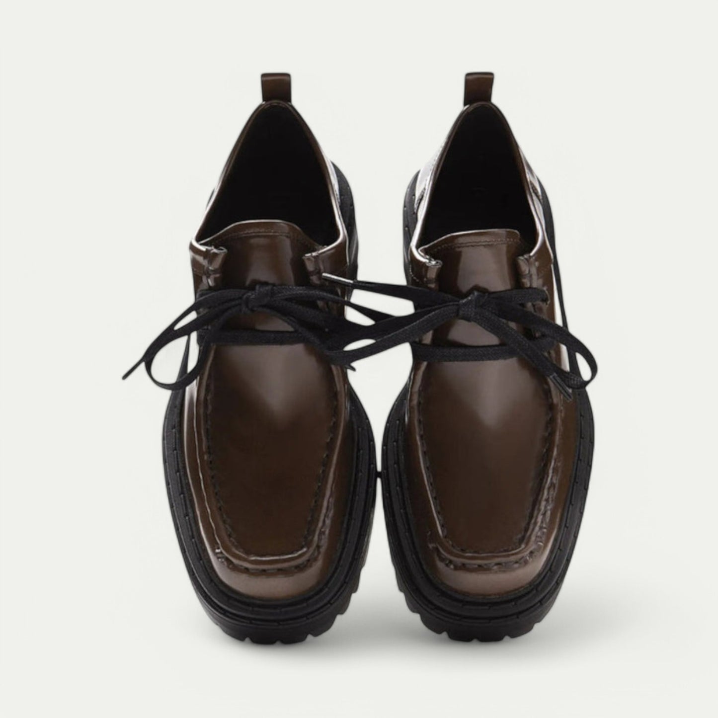 Azirado Brown Leather Loafers with Stylish Design and Lace-Up Closure