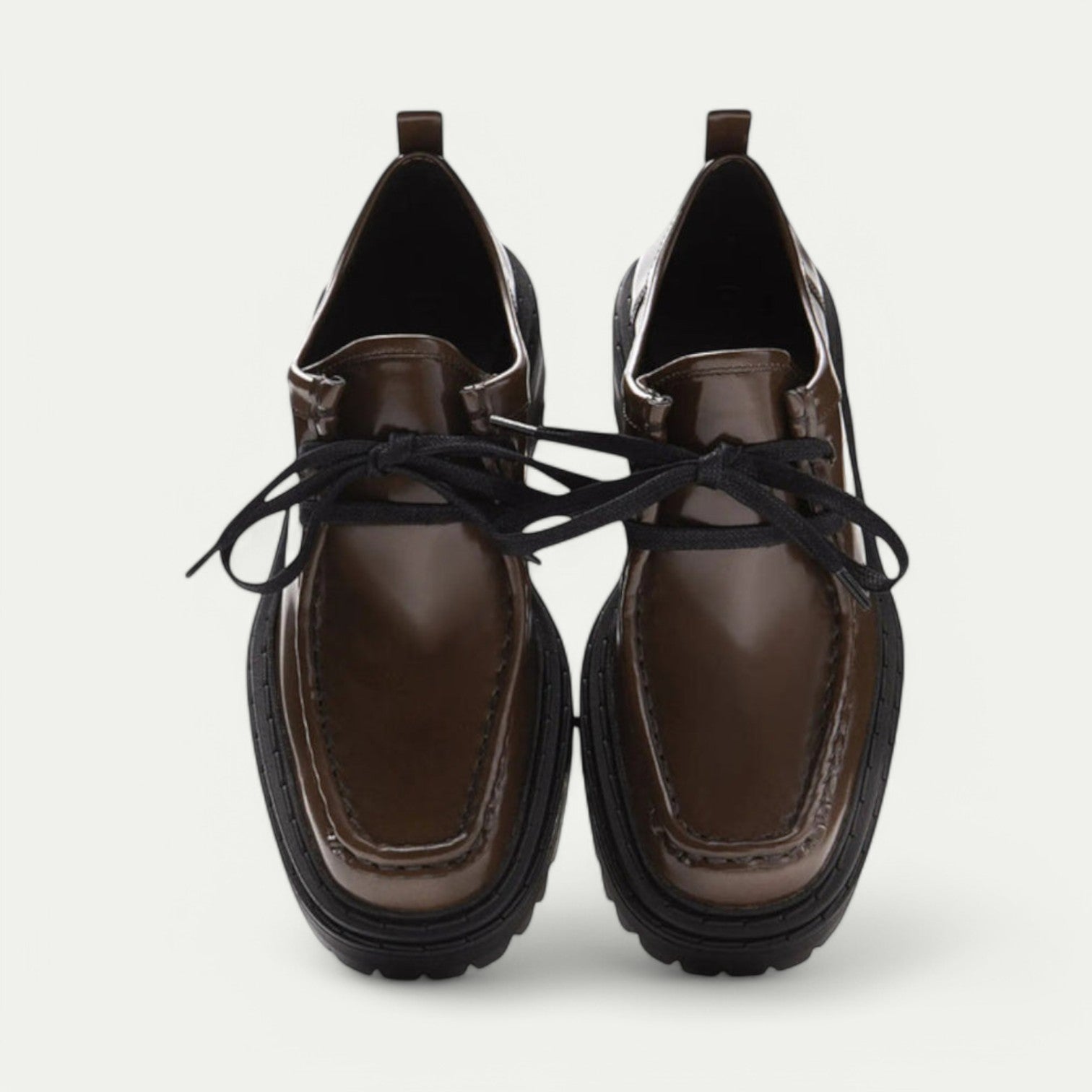 Azirado Brown Leather Loafers with Stylish Design and Lace-Up Closure