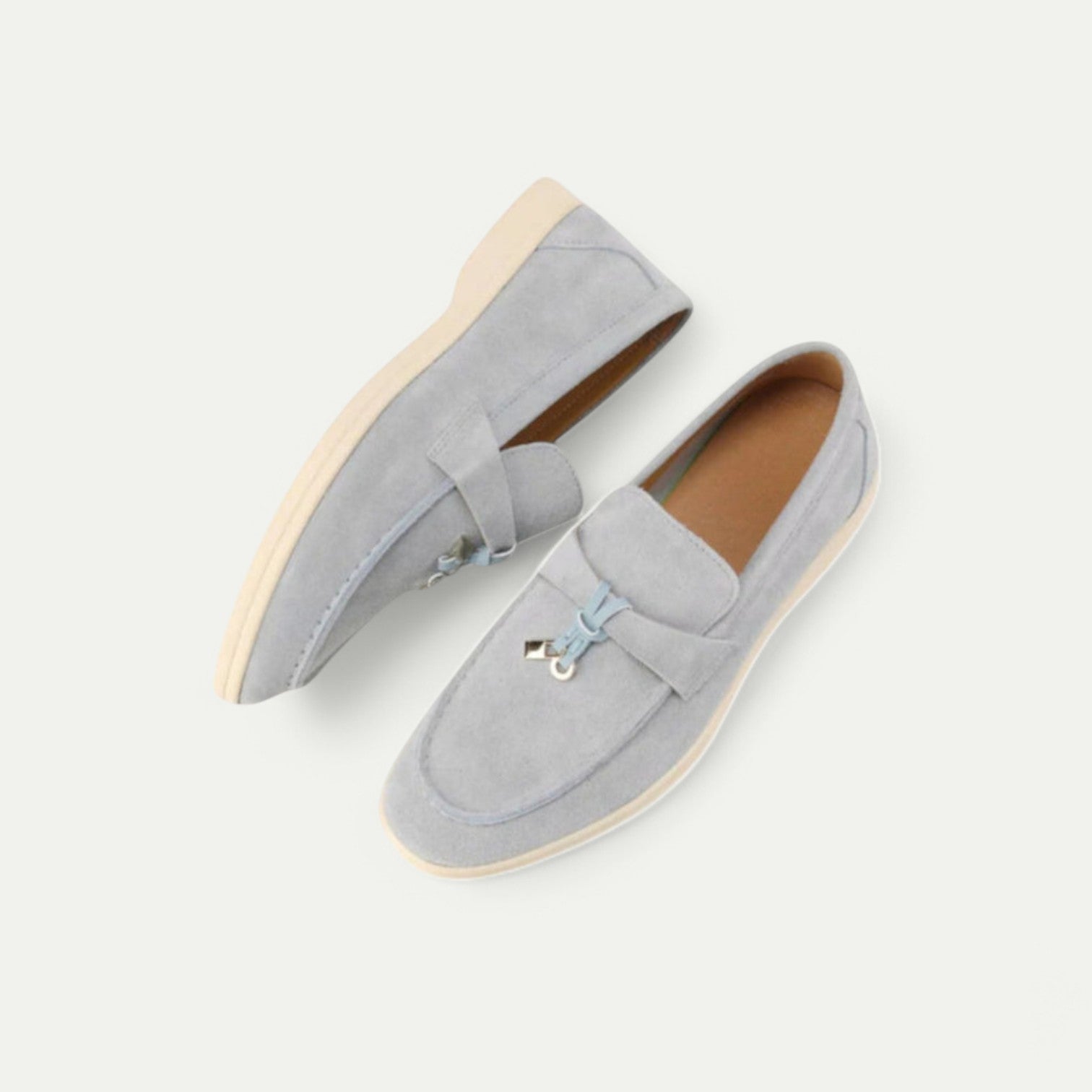 Azirado Light Gray Suede Loafers with Stylish Detailing and Comfortable Sole