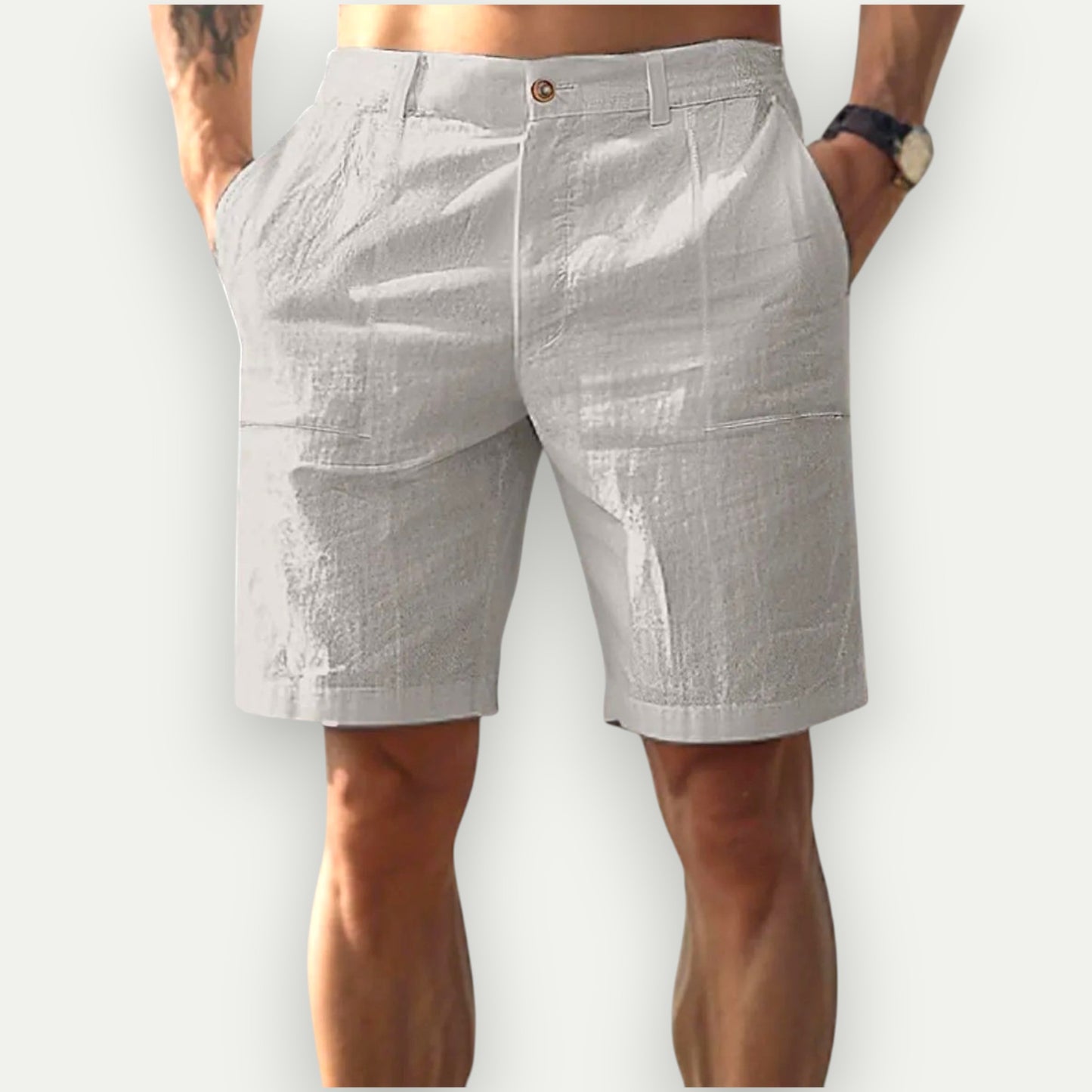 Azirado Comfortable Men's Light Gray Shorts with Pleated Front and Side Pockets