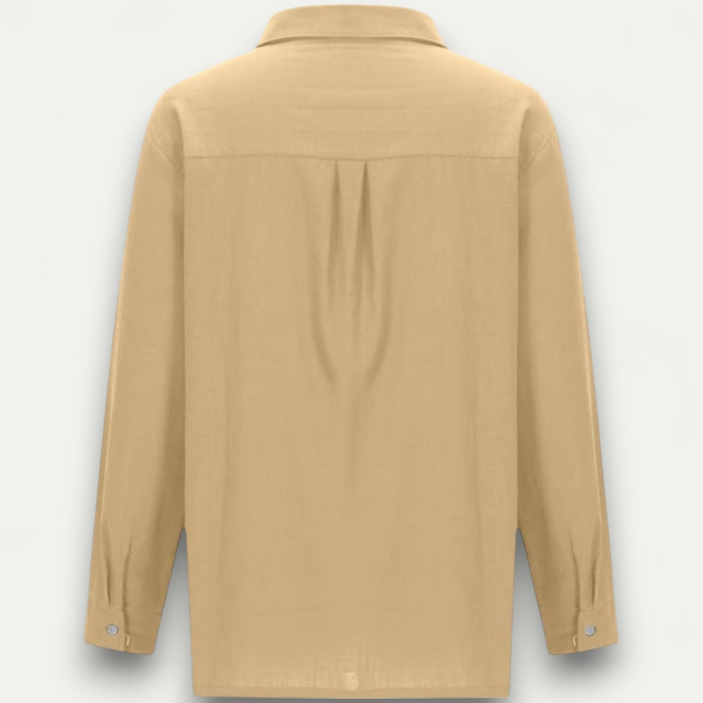 Azirado Men's Beige Long Sleeve Shirt with a Relaxed Fit and Pleated Back Design