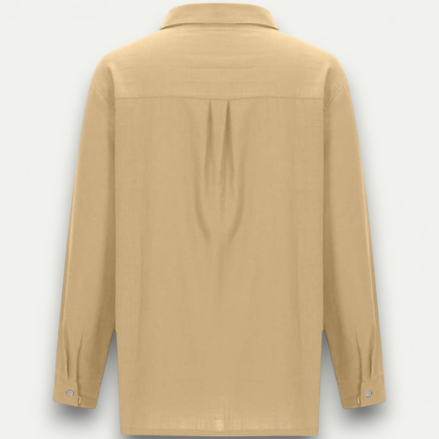 Azirado Men's Beige Long Sleeve Shirt with a Relaxed Fit and Pleated Back Design