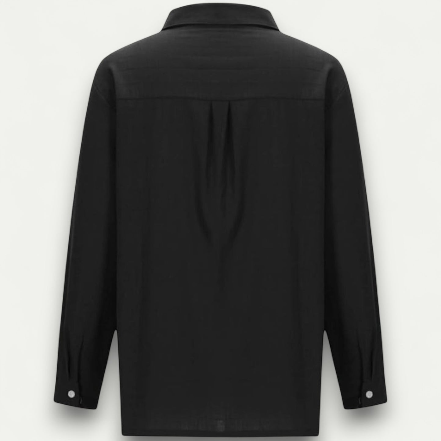Azirado Men's Black Long Sleeve Button-Up Shirt with Back Pleat Detail