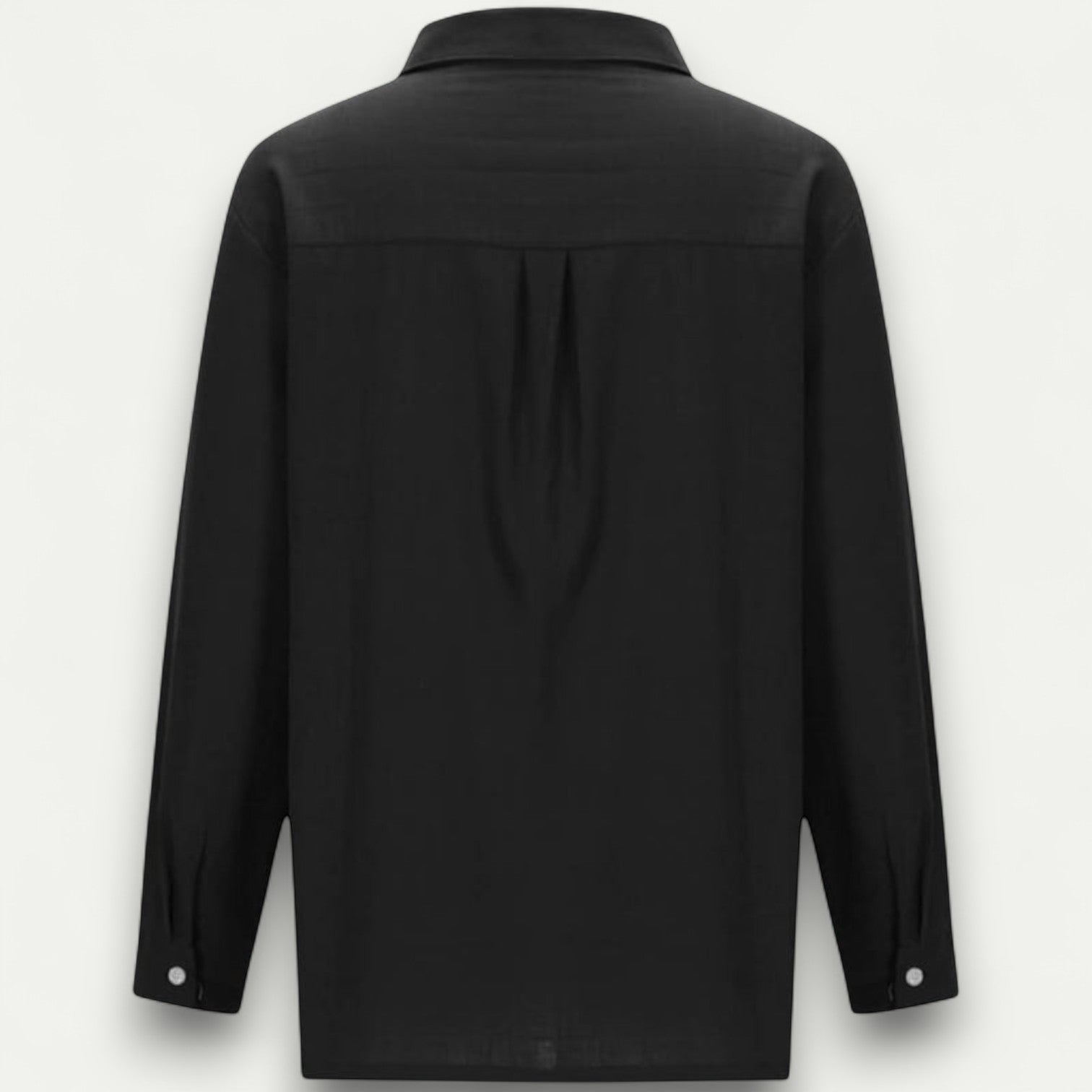 Azirado Men's Black Long Sleeve Button-Up Shirt with Back Pleat Detail