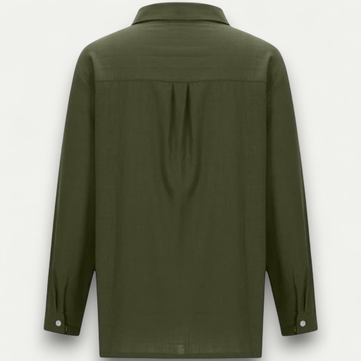 Azirado Olive Green Long Sleeve Shirt Featuring a Relaxed Fit and Button Cuffs