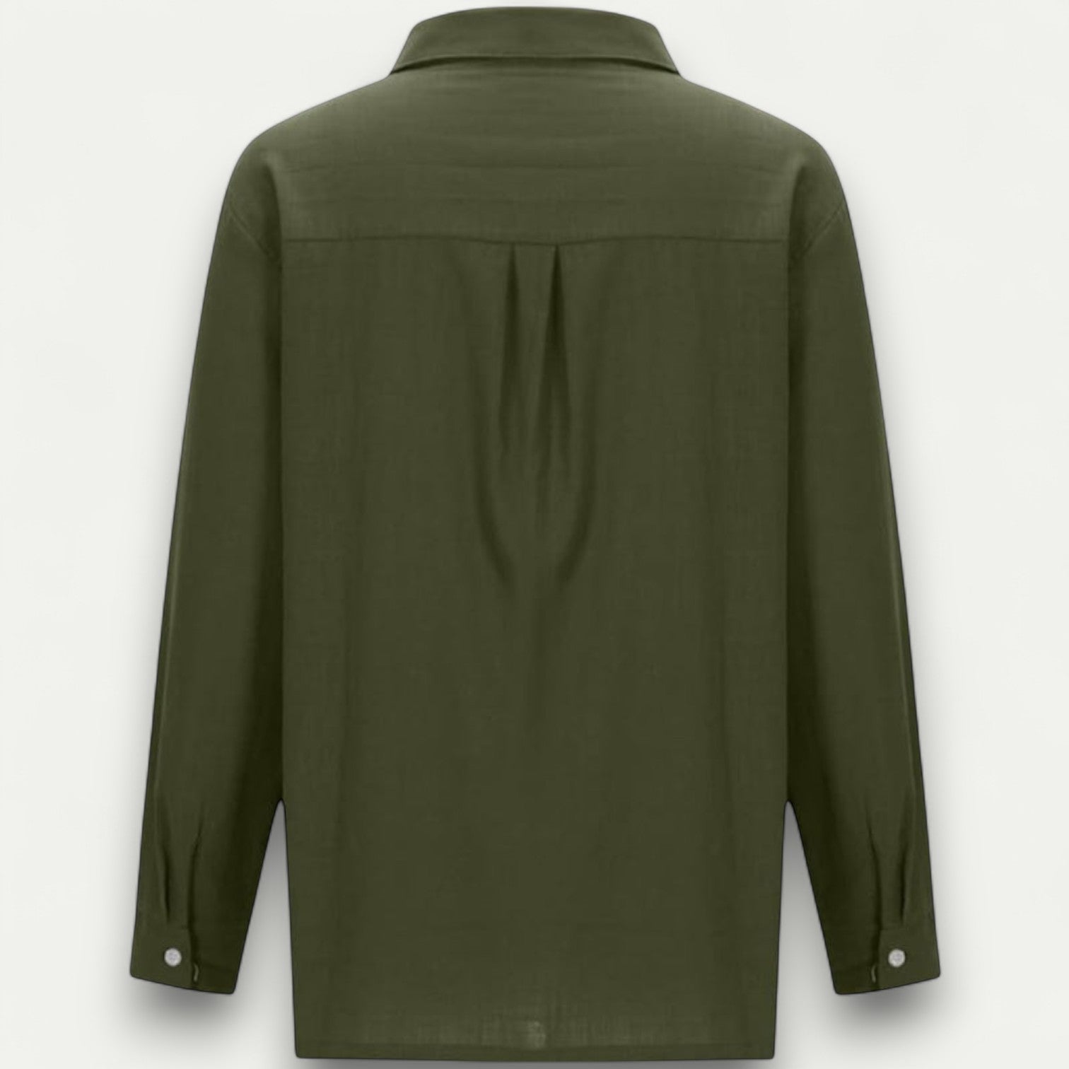 Azirado Olive Green Long Sleeve Shirt Featuring a Relaxed Fit and Button Cuffs