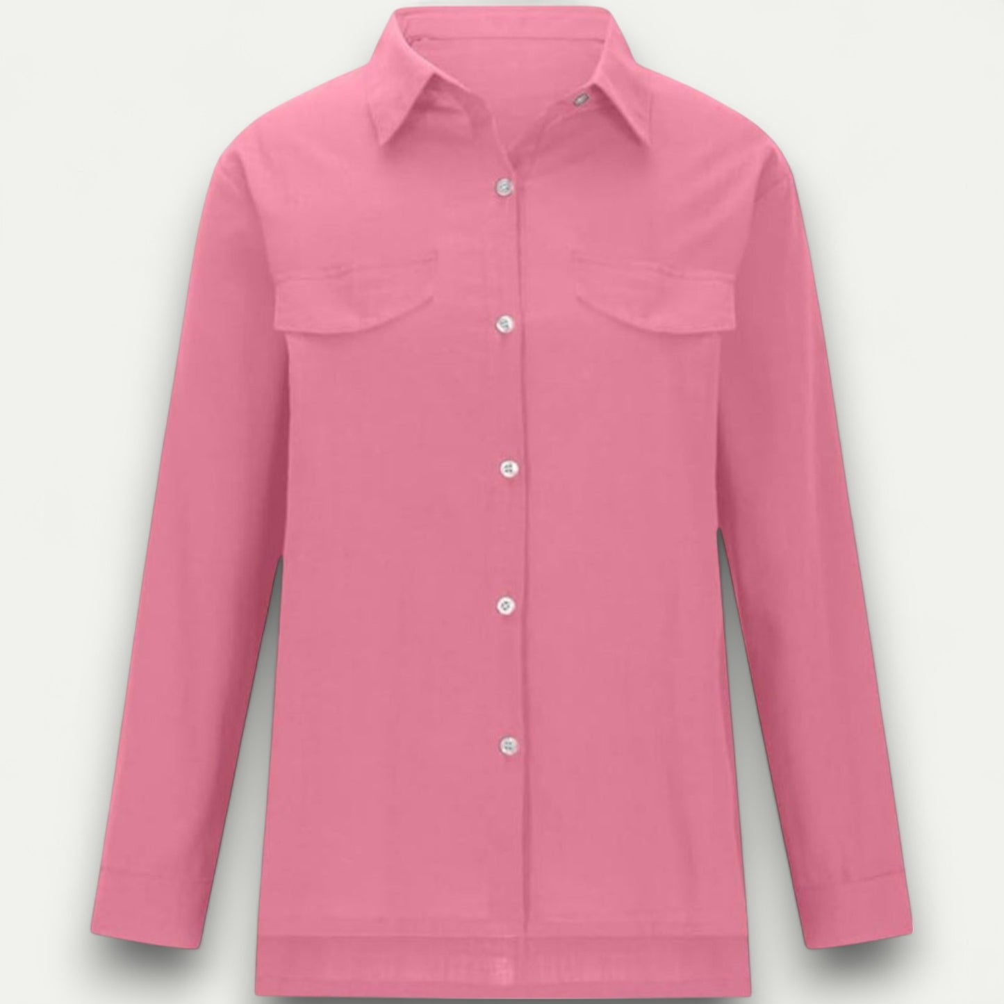 Azirado Pink Long-Sleeve Shirt with Button Front and Chest Pockets for Casual Wear