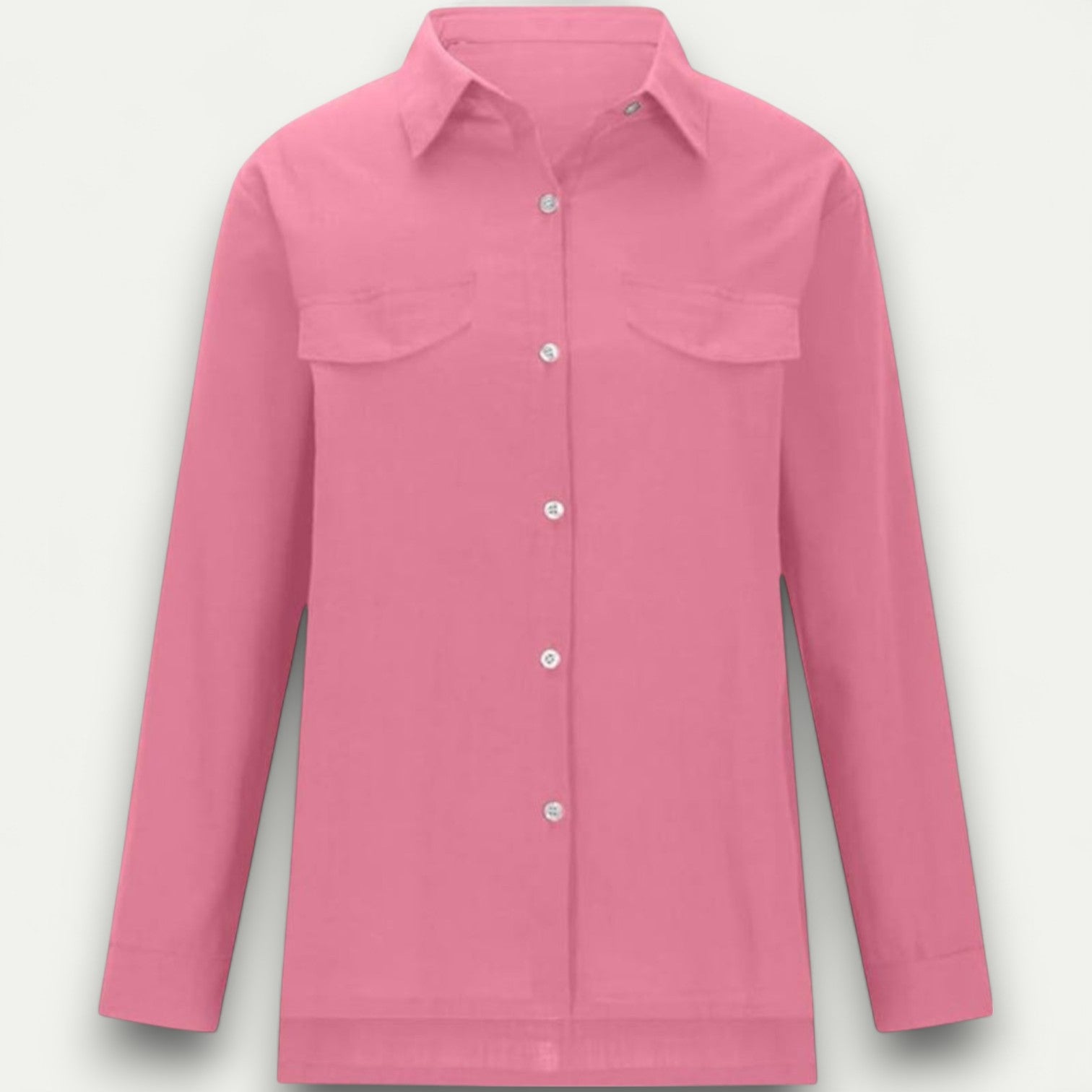 Azirado Pink Long-Sleeve Shirt with Button Front and Chest Pockets for Casual Wear