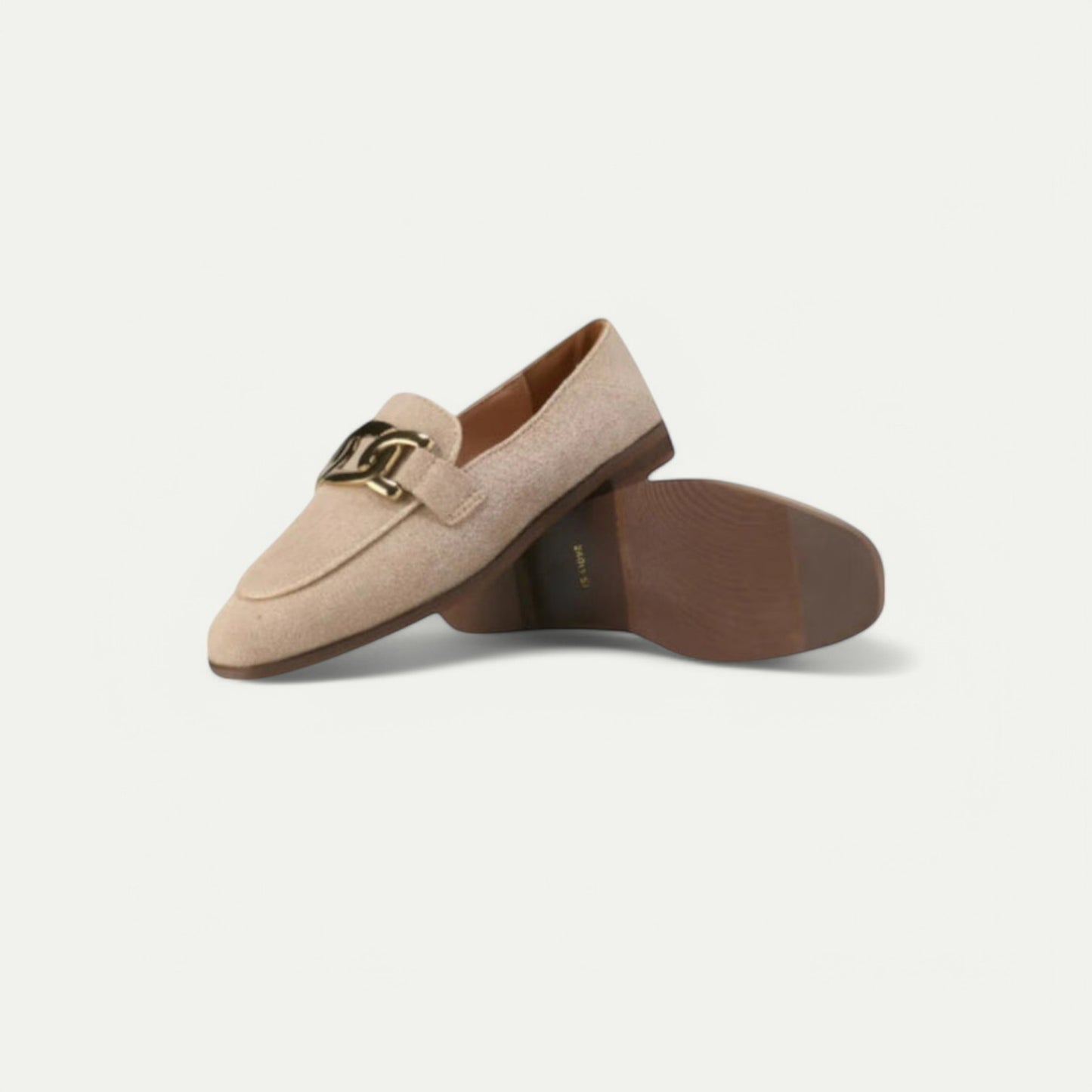 Azirado Beige Loafers with Gold Chain Detail for Stylish and Comfortable Everyday Wear