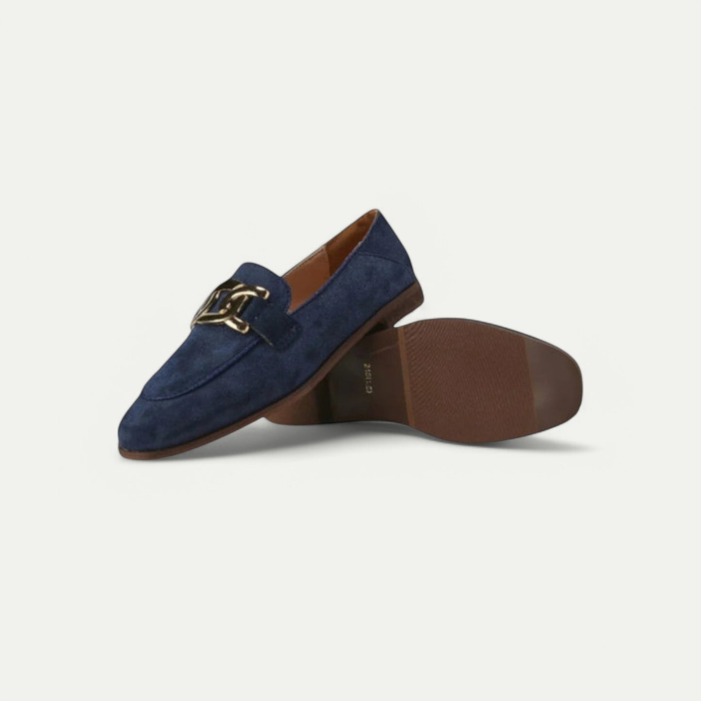 Azirado Navy Suede Loafers with Decorative Buckle for Stylish Everyday Wear