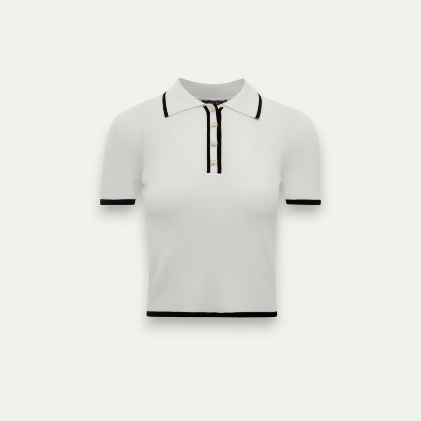 Azirado women's cropped polo shirt in white with black trimming and button details
