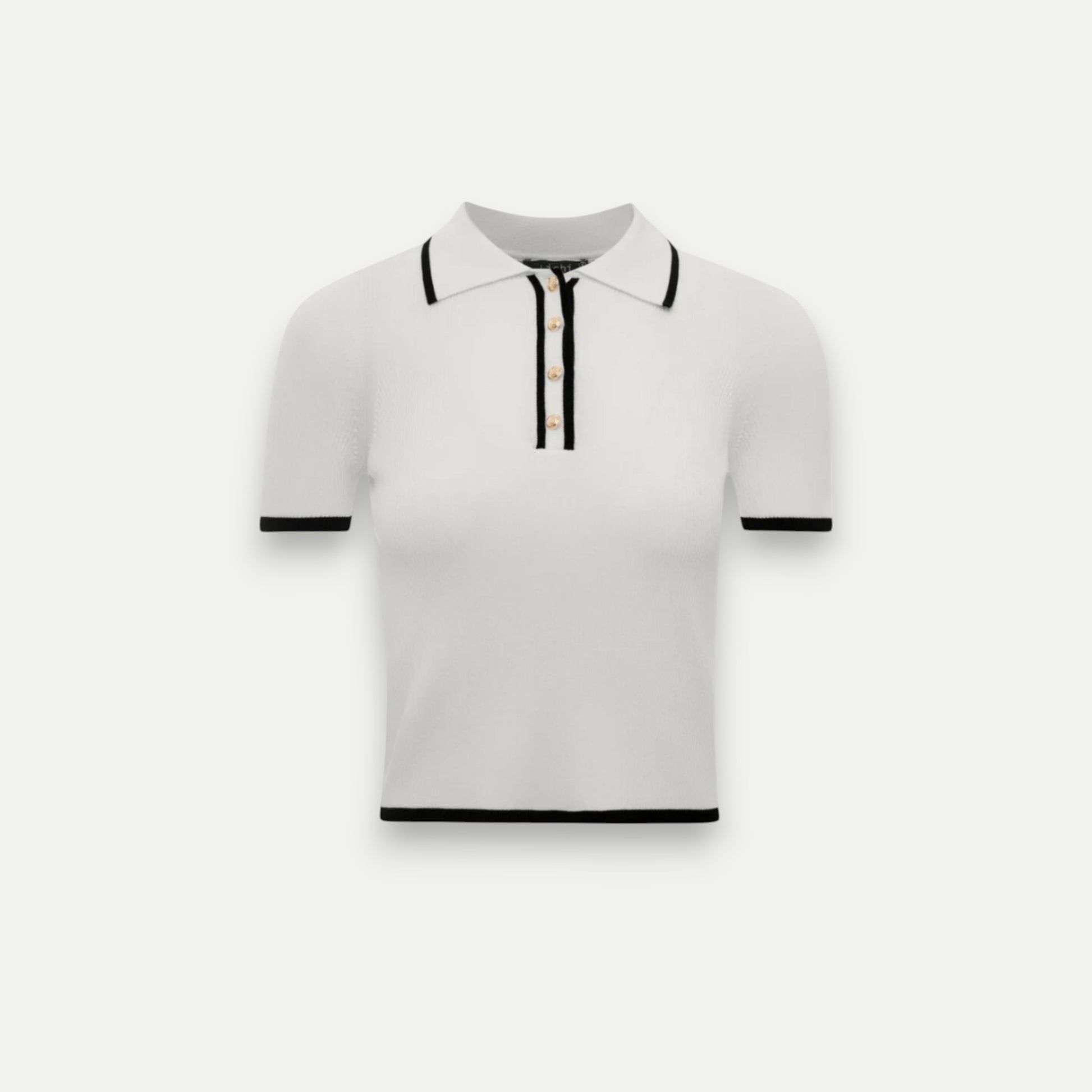 Azirado women's cropped polo shirt in white with black trimming and button details